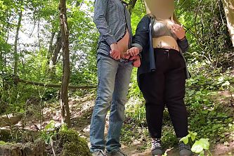 My fucking mother-in-law gives my dick a great handjob in nature